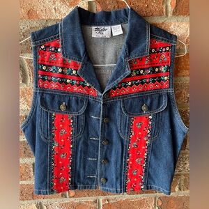 Vintage Taylor G. Denim Vest with Floral Details size Large